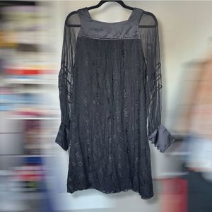 ABS Collection 100% Silk Embroidered Long Sleeve Babydoll Black Classic Dress